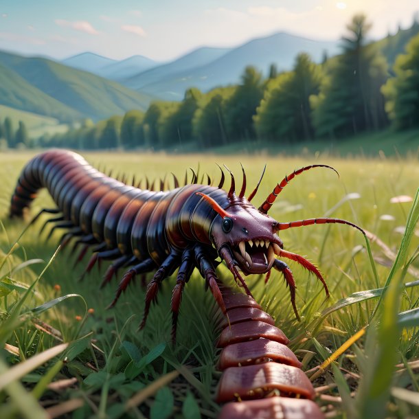 Picture of a threatening of a centipede in the meadow