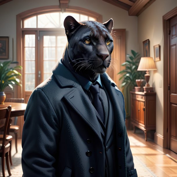 Illustration of a panther in a coat in the house