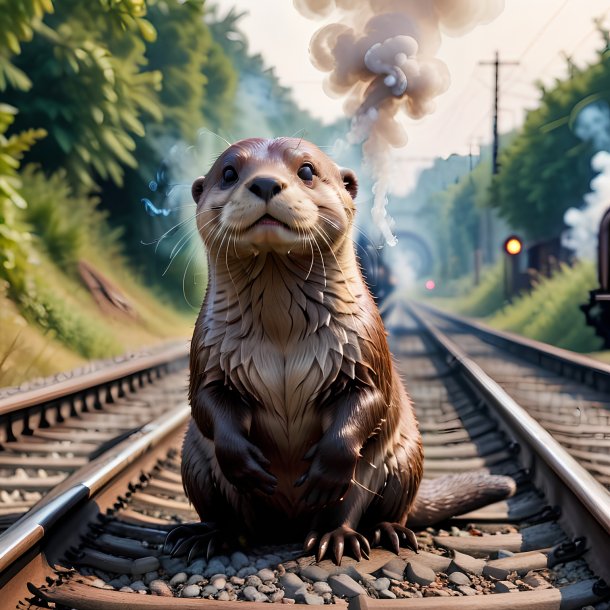 Foto de um fumo de uma lontra nos trilhos ferroviários