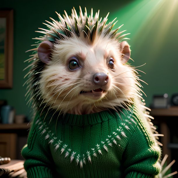 Image of a porcupine in a green sweater