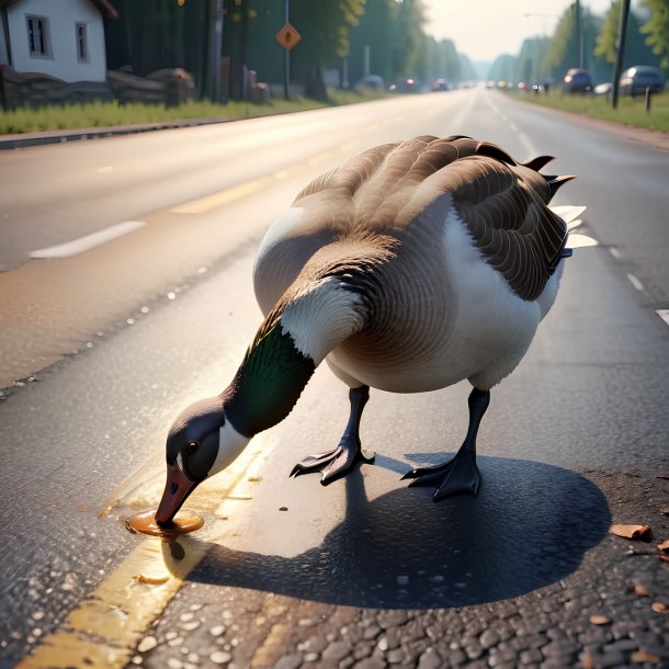 Image of a drinking of a goose on the road