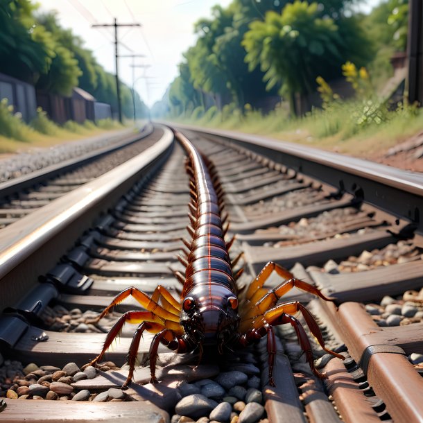 Image of a drinking of a centipede on the railway tracks