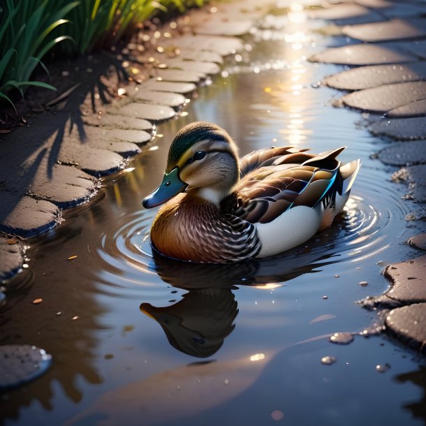 Image of a sleeping of a duck in the puddle