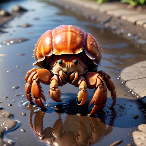 Drawing of a hermit crab in a trousers in the puddle
