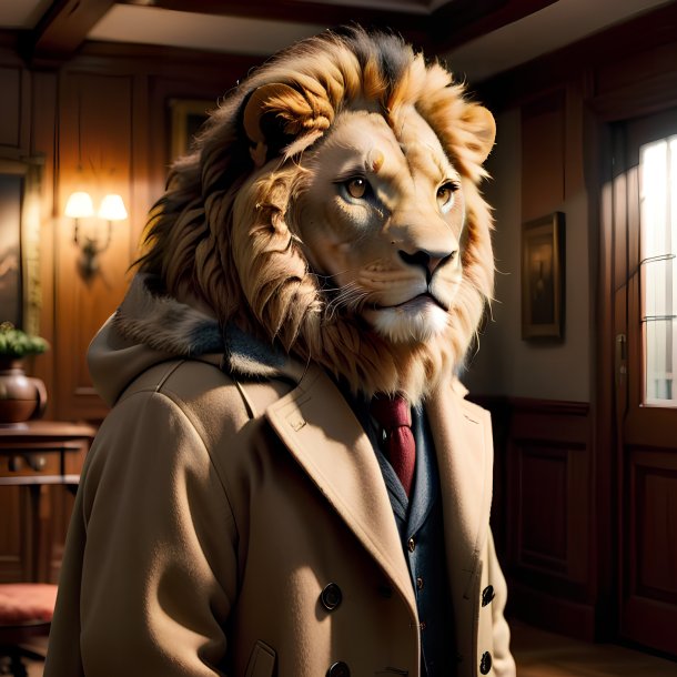 Image of a lion in a coat in the house