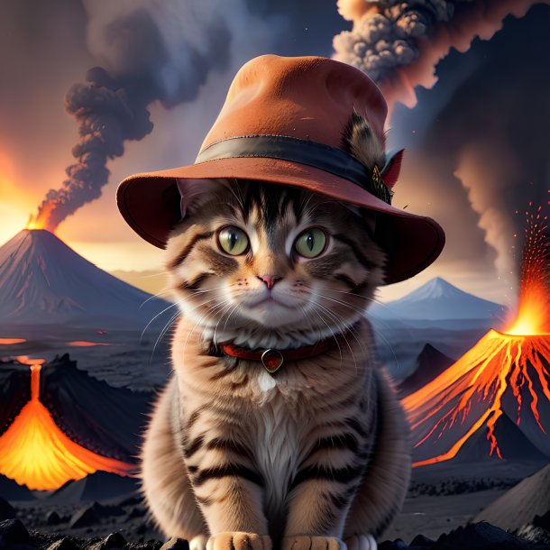 Photo d'un chat dans un chapeau dans le volcan