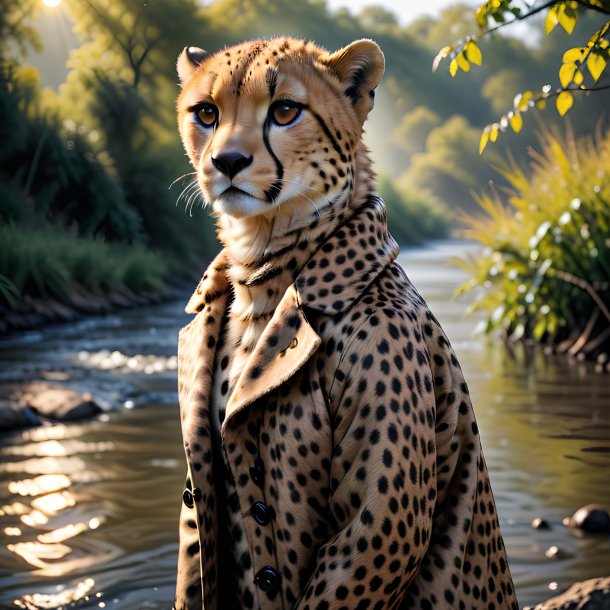 Image of a cheetah in a coat in the river