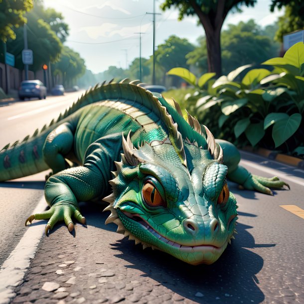 Pic of a sleeping of a basilisk on the road