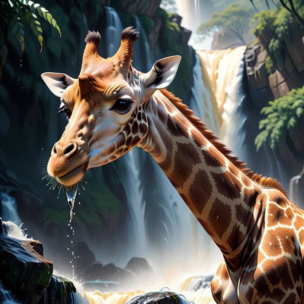 Picture of a angry of a giraffe in the waterfall