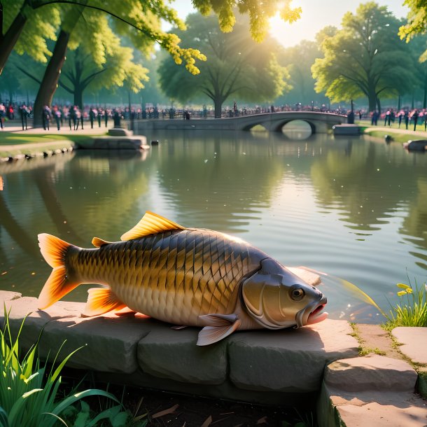 Foto de una espera de una carpa en el parque