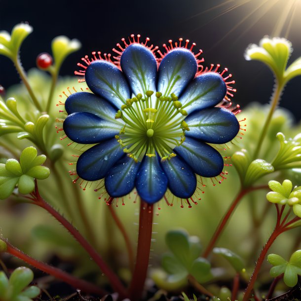 Image of a navy blue round-leaved sundew