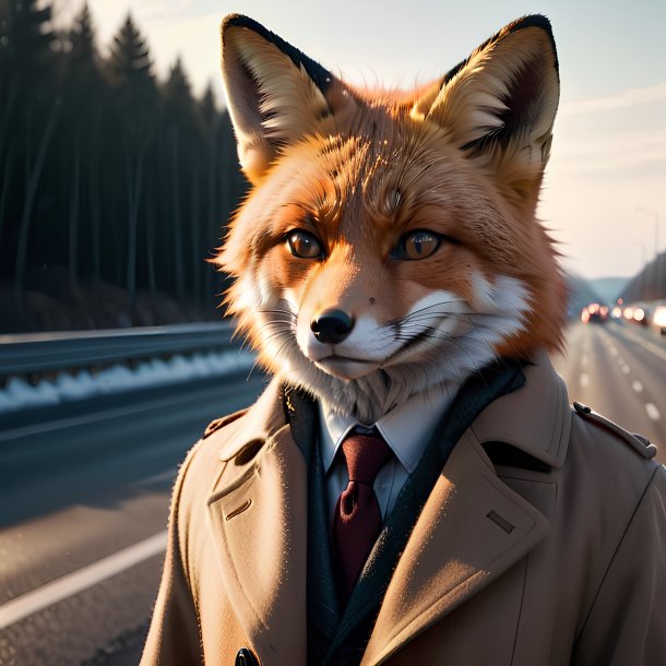 Foto de un zorro en un abrigo en la carretera