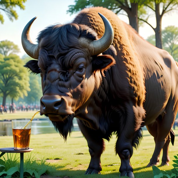 Image of a drinking of a buffalo in the park