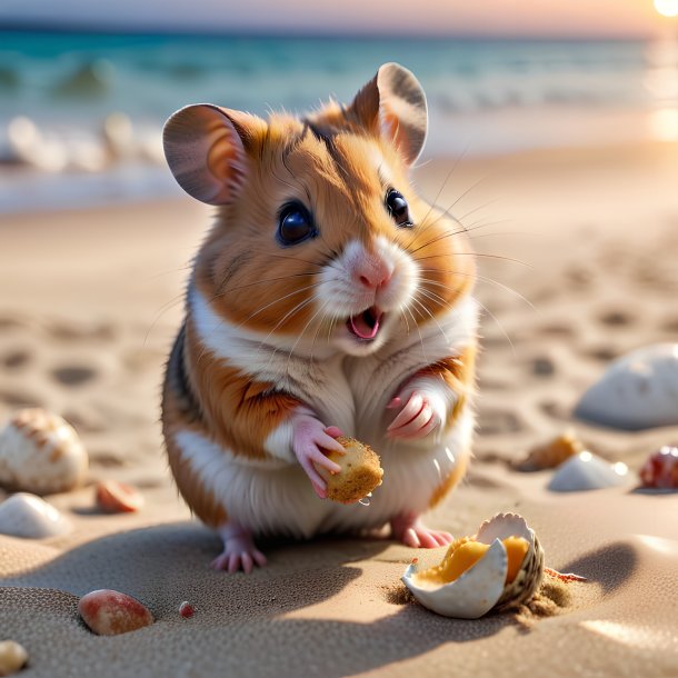 Retrato de um jogo de um hamster na praia