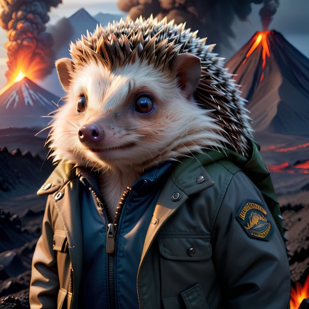 Pic of a hedgehog in a jacket in the volcano