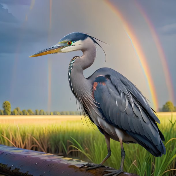 Pic of a resting of a heron on the rainbow