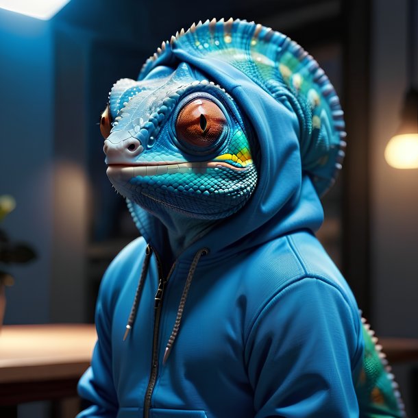 Pic of a chameleon in a blue hoodie