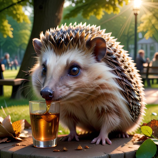 Image of a drinking of a hedgehog in the park