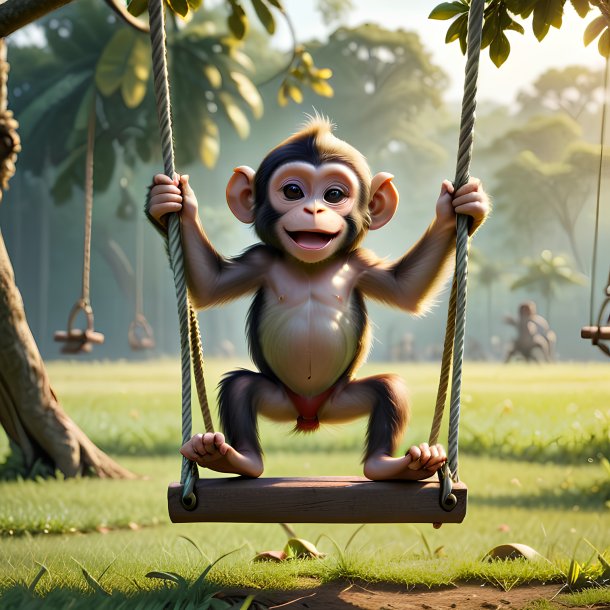 Image of a swinging on a swing of a monkey on the field