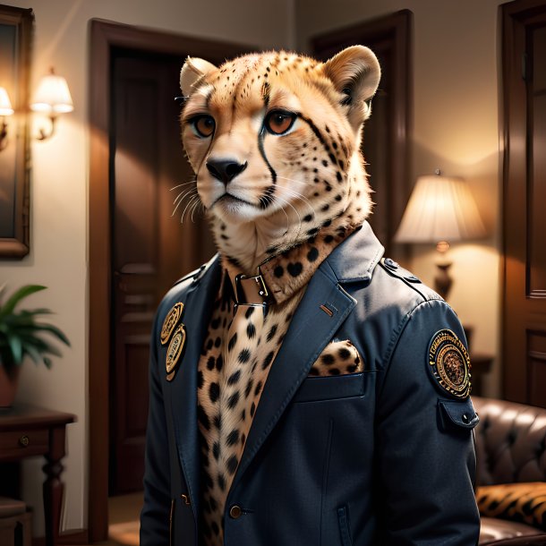 Picture of a cheetah in a jacket in the house