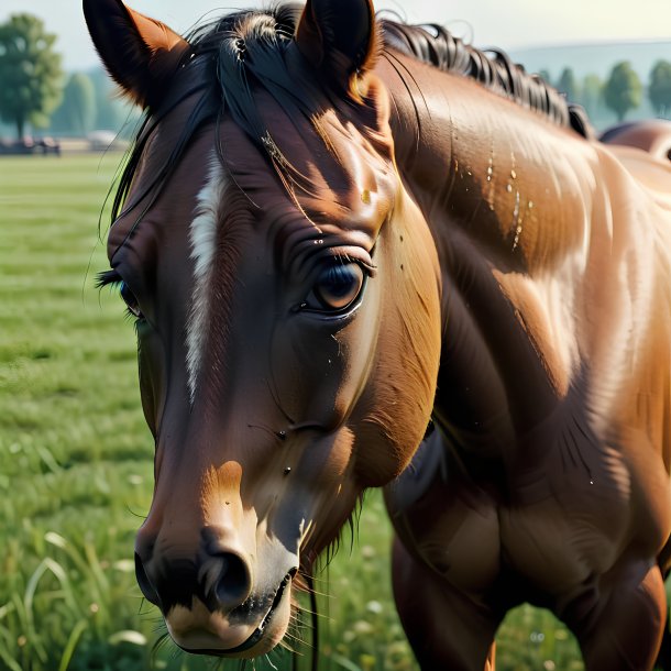 Photo of a crying of a horse on the field