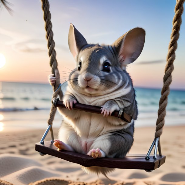 Foto de un balanceo en un columpio de una chinchillas en la playa