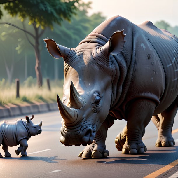 Photo of a playing of a rhinoceros on the road