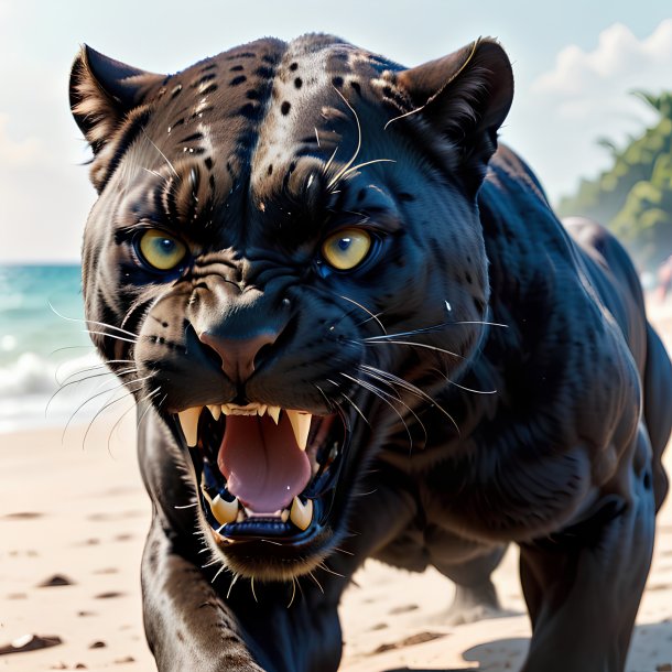 Picture of a angry of a panther on the beach