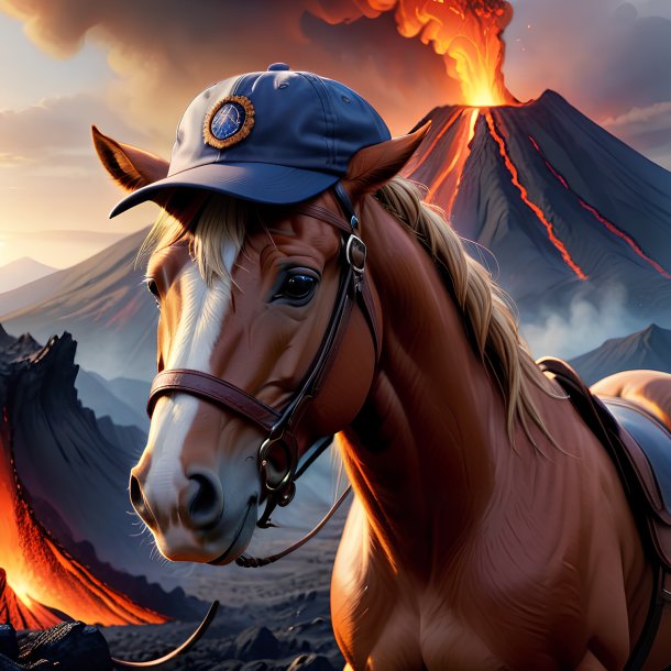 Drawing of a horse in a cap in the volcano