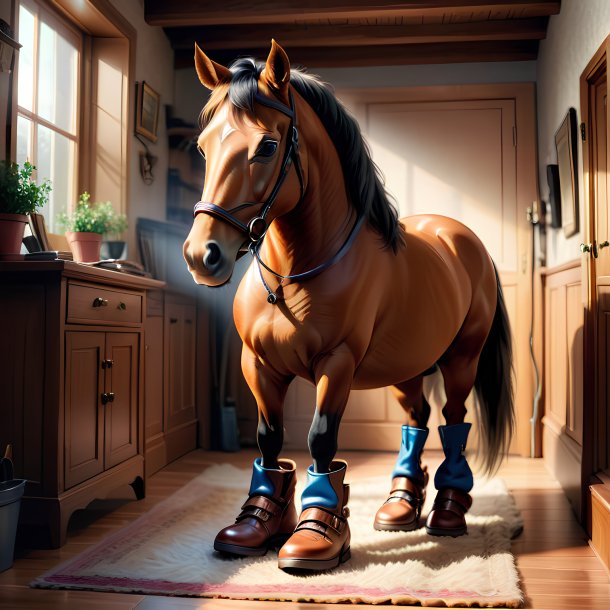 Drawing of a horse in a shoes in the house