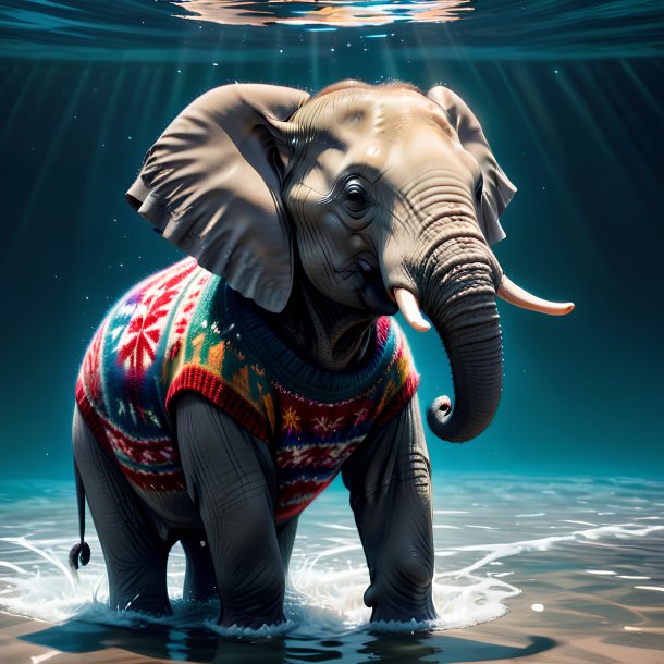 Foto de un elefante en un suéter en el agua