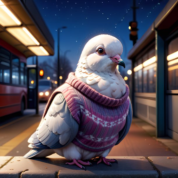 Illustration of a dove in a sweater on the bus stop