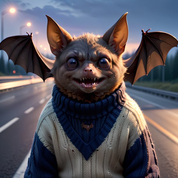 Picture of a bat in a sweater on the highway