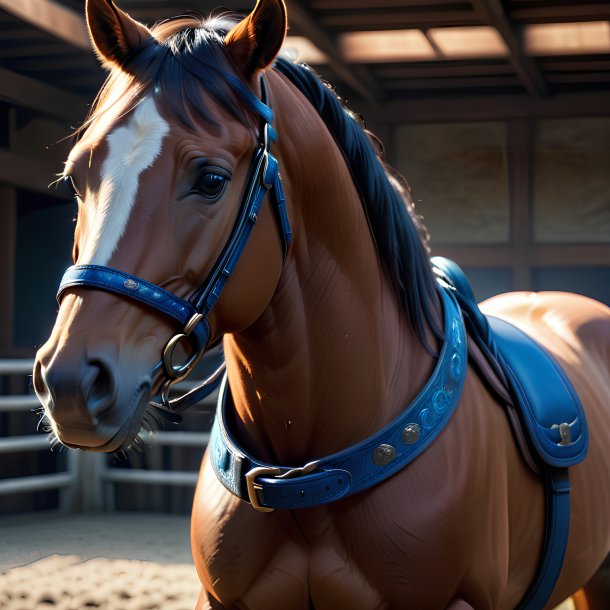 Foto de un caballo en un cinturón azul