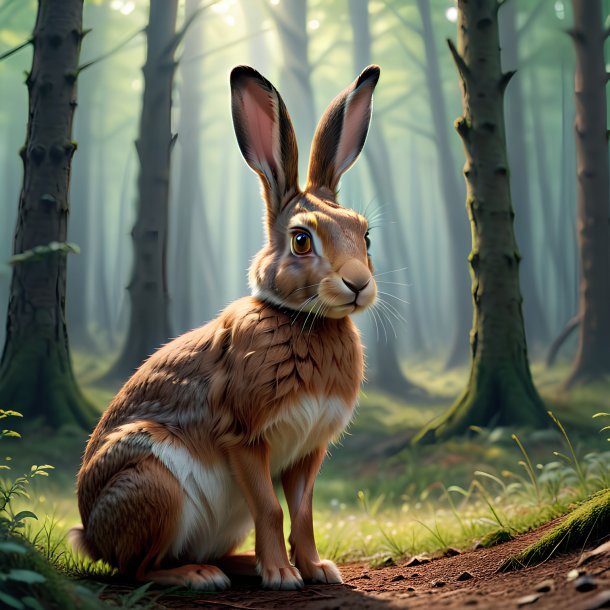 Image of a waiting of a hare in the forest