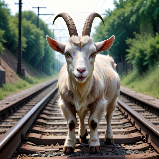 Image of a threatening of a goat on the railway tracks