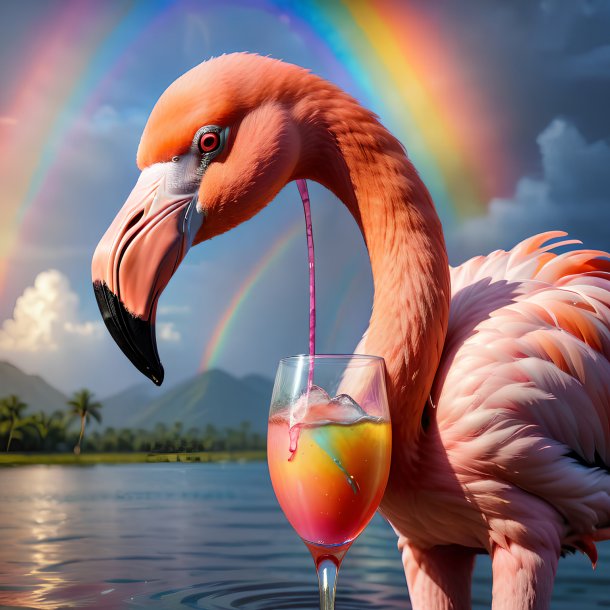 Picture of a drinking of a flamingo on the rainbow