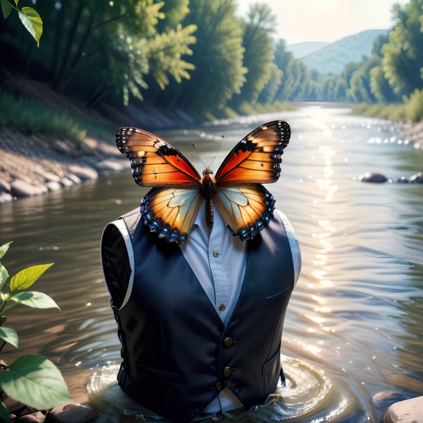Photo of a butterfly in a vest in the river