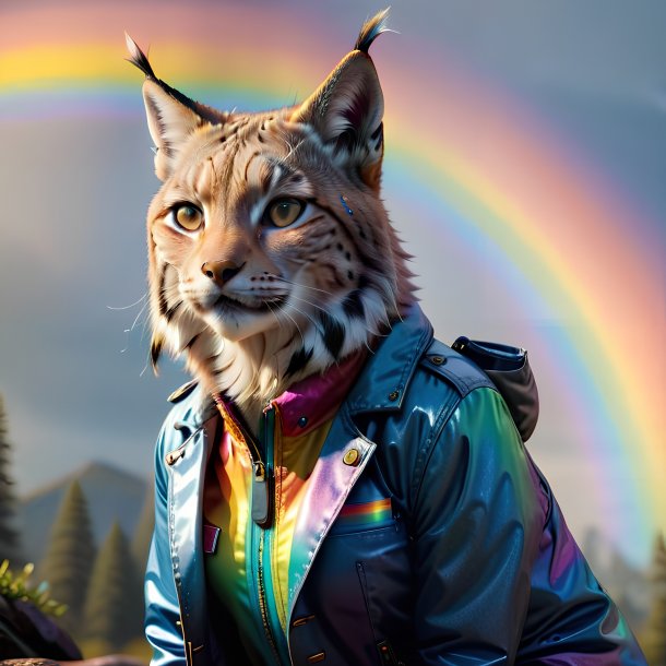 Image of a lynx in a jacket on the rainbow