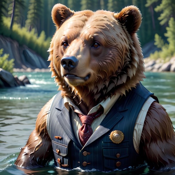 Pic of a bear in a vest in the water