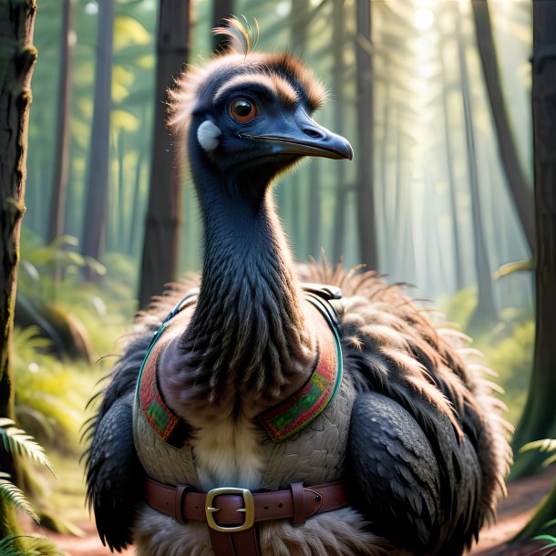 Imagen de un emu en un cinturón en el bosque