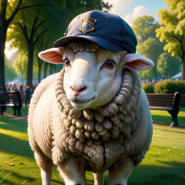 Illustration of a sheep in a cap in the park