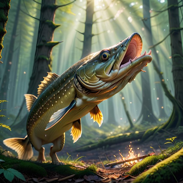 Image of a playing of a pike in the forest