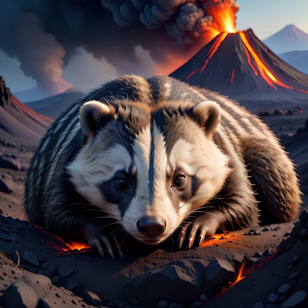 Picture of a sleeping of a badger in the volcano