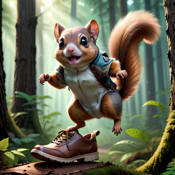 Pic of a flying squirrel in a shoes in the forest