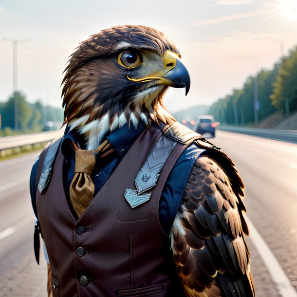 Image of a hawk in a vest on the highway