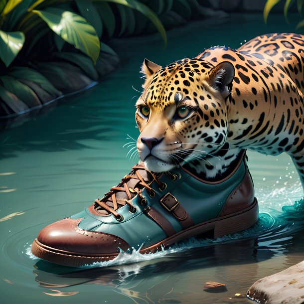 Imagen de un jaguar en los zapatos en el agua