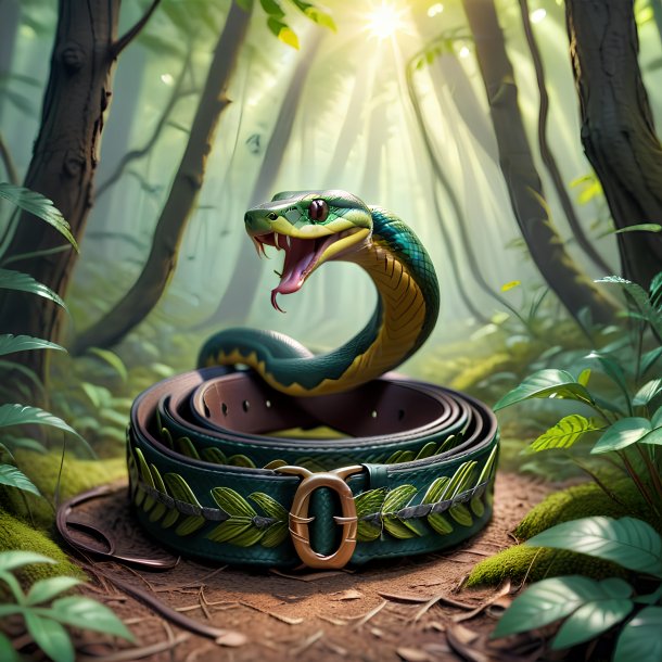 Drawing of a snake in a belt in the forest