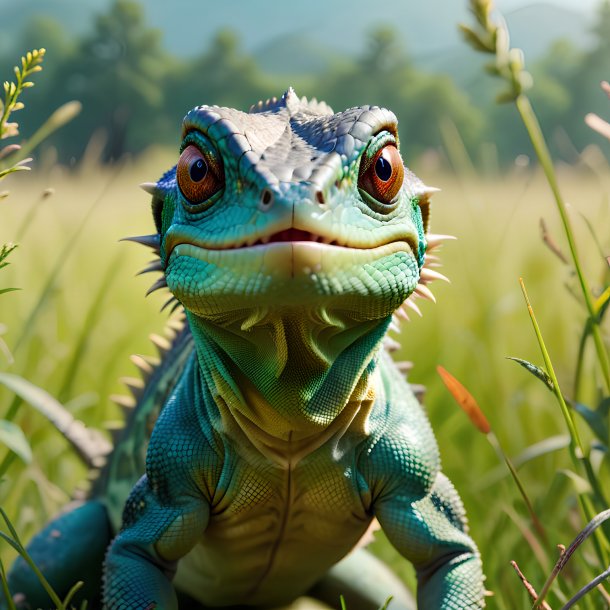 Image of a threatening of a lizard in the meadow