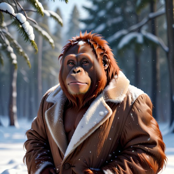 Picture of a orangutan in a coat in the snow